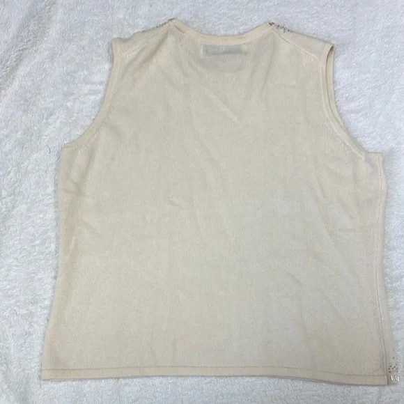 Valerie Stevens Cream Ribbed Embellished Tank Top 100% cashmere - Picture 6 of 6